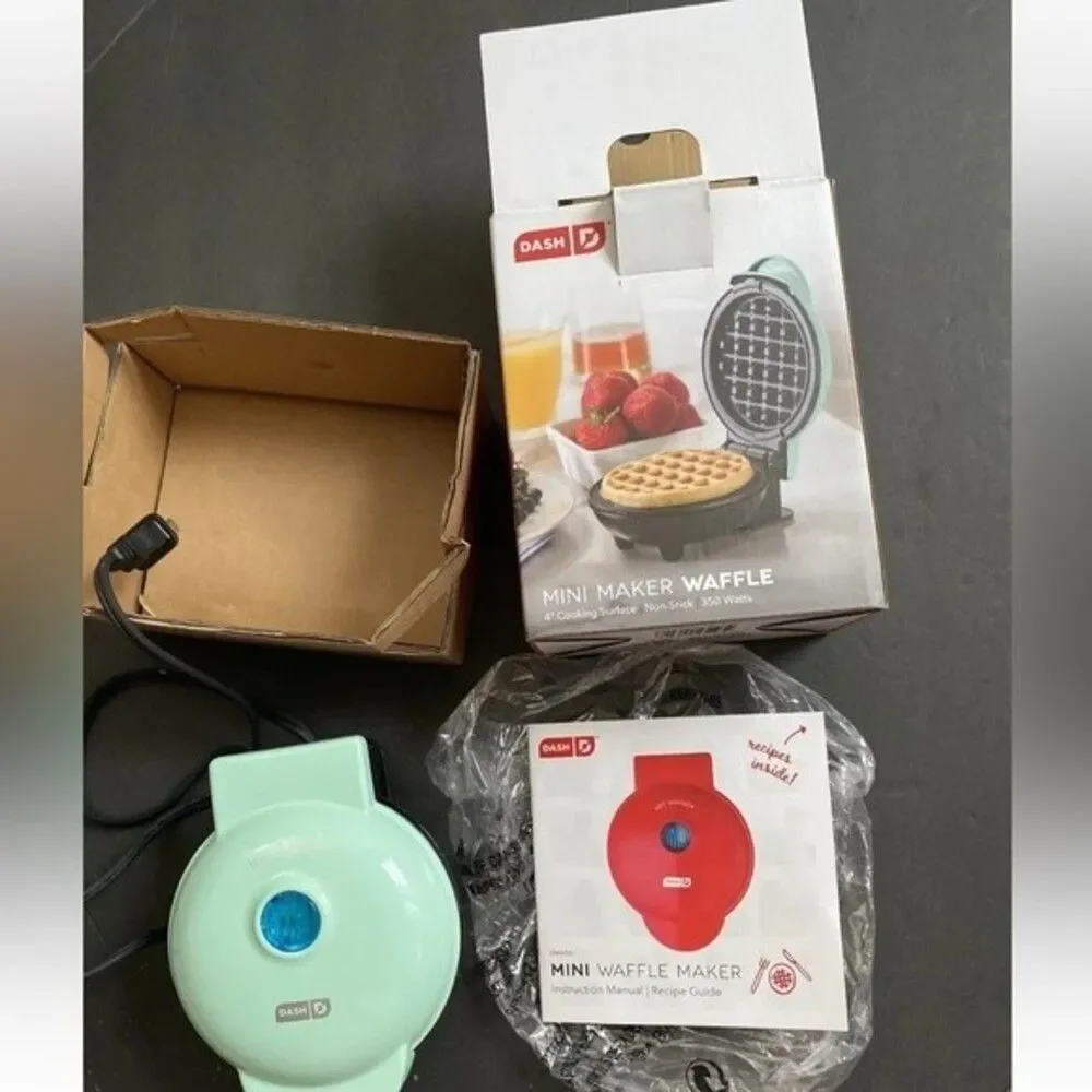 Dash Mini Portable Electric Waffle Maker - Aqua green 4 Inch Cooking Surface